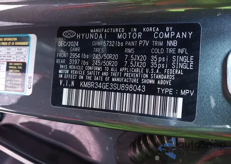 2025 Hyundai Palisade Xrt z USA, uszkodzony, nr VIN KM8R34GE3SU898043